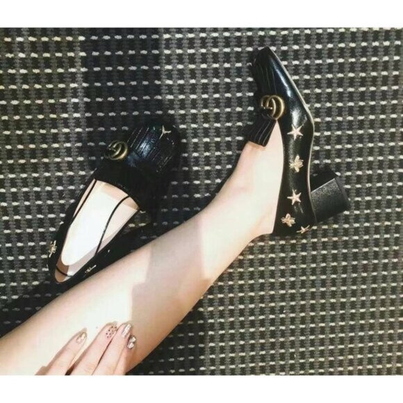 NIB Authentic Gucci Embroidered leather mid-heel pump - Picture 3 of 11